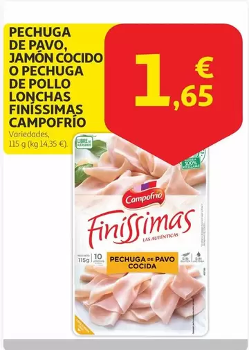 Oferta de Campofrío - Pechuga De Pavo, Jamón Cocido O Pechuga De Pollo Lonchas Finíssimas por 1,65€ en Alcampo