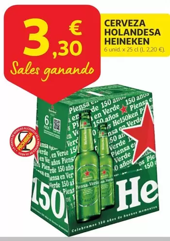 Oferta de Heineken - Cerveza Holandesa por 3,3€ en Alcampo