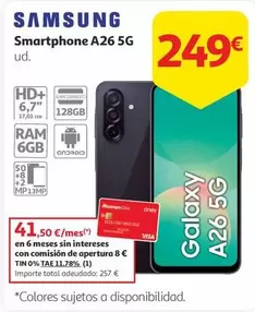 Oferta de Samsung - Smartphone A26 5G por 249€ en Alcampo
