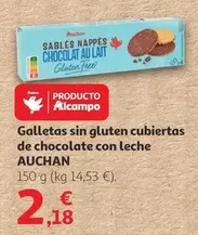 Oferta de Auchan - Galletas Sin Gluten Cubiertas De Chocolate Con Leche por 2,18€ en Alcampo