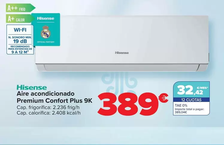 Oferta de Hisense - Aire Acondicionado Premium Confort Plus 9K por 389€ en Carrefour