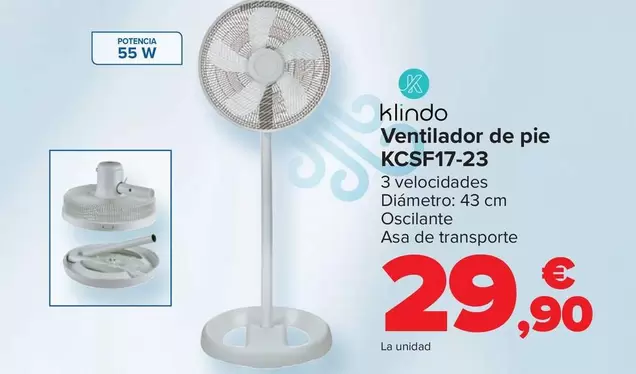 Oferta de Klindo - Ventilador De Pie  KCSF17-23 por 29,9€ en Carrefour