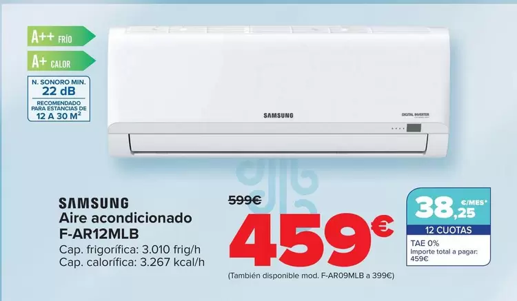 Oferta de Samsung - Aire Acondicionado F-AR12MLB por 459€ en Carrefour