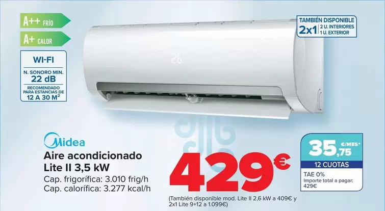 Oferta de Midea - Aire Acondicionado Lite II 35 KW por 429€ en Carrefour