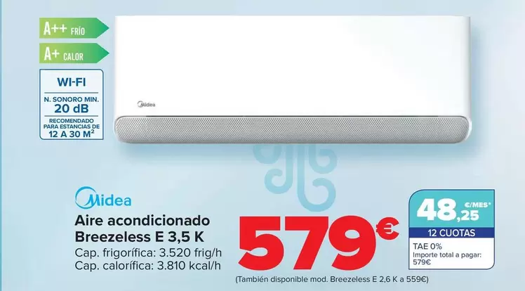 Oferta de Midea - Aire Acondicionado Breezeless E 3,5 K por 579€ en Carrefour