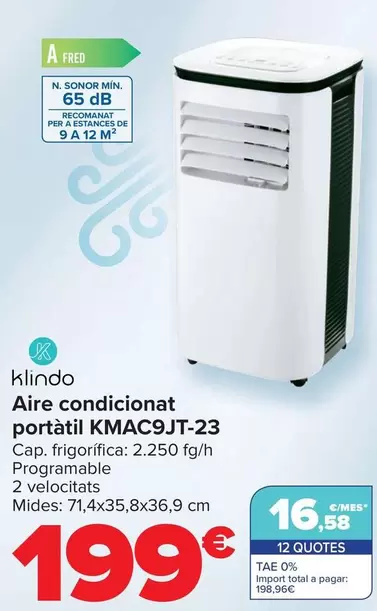 Oferta de Klindo - Aire Acondicionado  Portátil KMAC9JT-23 por 199€ en Carrefour