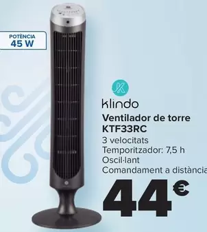 Oferta de Klindo - Ventilador De Torre  KTF33RC por 44€ en Carrefour