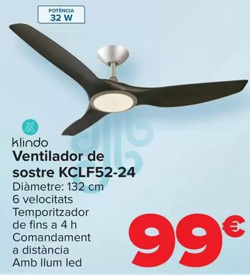 Oferta de Klindo - Ventilador De Techo KCLF52-24 por 99€ en Carrefour