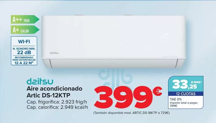 Oferta de Daitsu - Aire Acondicionado Artic DS-12KTP por 399€ en Carrefour