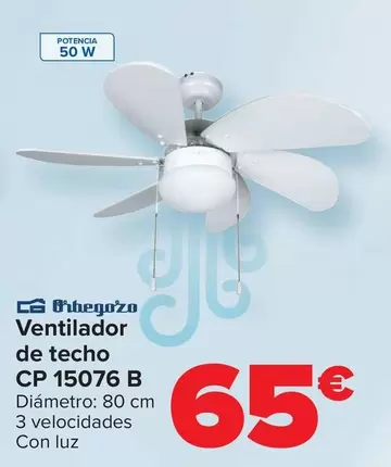 Oferta de Orbegozo - Ventilador De Techo  CP 15076 B por 65€ en Carrefour