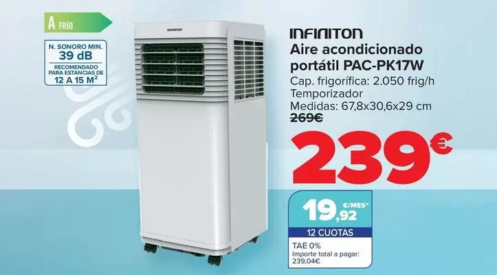 Oferta de Infiniton - Aire Acondicionado  Portátil PAC-PK17W por 239€ en Carrefour