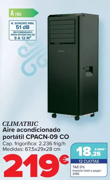 Oferta de Climatric - Aire Acondicionado  Portátil CPACN-09 CO por 219€ en Carrefour