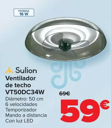 Oferta de Sulion - Ventilador  De Techo  VT50DC34W por 59€ en Carrefour