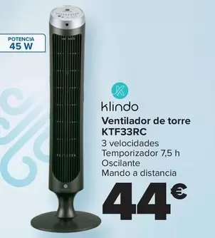 Oferta de Klindo - Ventilador De Torre  KTF33RC por 44€ en Carrefour