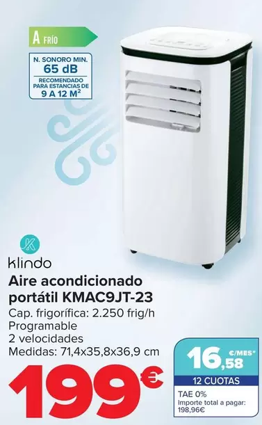Oferta de Klindo - Aire Acondicionado  Portátil KMAC9JT-23 por 199€ en Carrefour