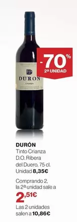 Oferta de Durón - Tinto Crianza D.o. Ribera Del Duero por 8,35€ en Supercor