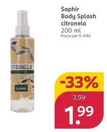 Oferta de Perfumes Saphir - Body Splash Citronela por 1,99€ en Rossmann