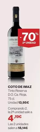 Oferta de Coto de Imaz - Tinto Reserva D.o. Ca. Rioja por 13,95€ en El Corte Inglés