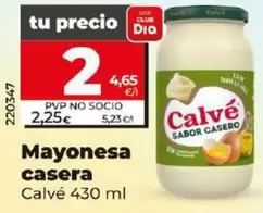 Oferta de Calvé - Mayonesa Casera por 2€ en Dia