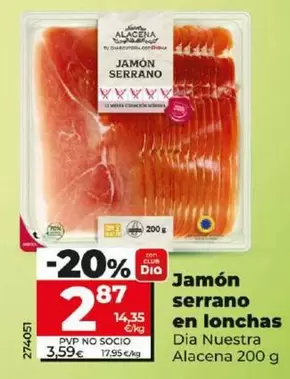 Oferta de Dia Nuestra Alacena - Jamón Serrano En Lonchas  por 2,87€ en Dia