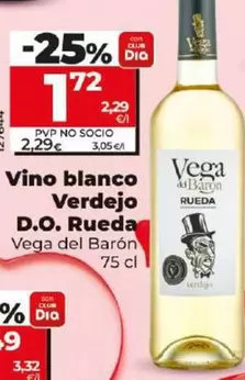 Oferta de Vega Del Barón - Vino Blanco Verdejo D.o. Rueda  por 1,72€ en Dia