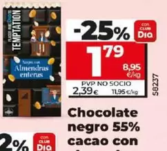 Oferta de Dia Temptation - Chocolate Negro 55% Cacao Con Almendras  por 1,79€ en Dia
