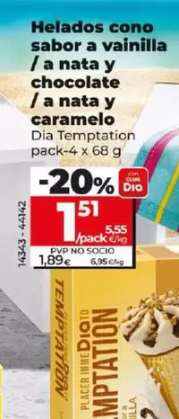Oferta de Dia Temptation - Helados Cono Sabor A Vainilla  por 1,51€ en Dia