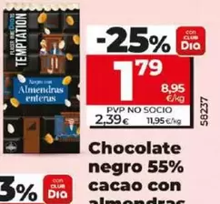 Oferta de Dia Temptation - Chocolate Negro 55% Cacao Con Almendras por 1,79€ en Dia