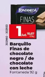 Oferta de Fontaneda - Barquillo Finas De Chocolate Negro / De Chocolate Con Leche por 1€ en Dia