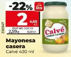 Oferta de Calvé - Mayonesa Casera por 2€ en Dia