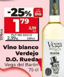 Oferta de Vega Del Barón - Vino Blanco Verdejo D.o. Rueda  por 1,79€ en Dia