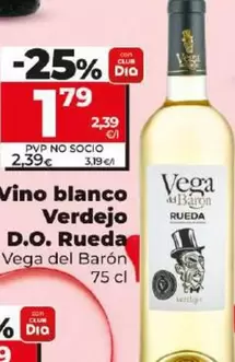 Oferta de Vega Del Barón - Vino Blanco Verdejo D.o. Rueda  por 1,79€ en Dia
