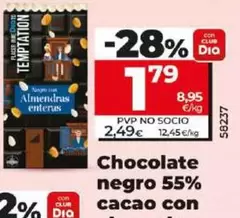 Oferta de Dia Temptation - Chocolate Negro 55% Cacao Con Almendras por 1,79€ en Dia