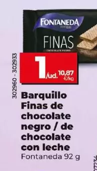 Oferta de Fontaneda - Barquillo Finas De Chocolate Negro/De Chocolate Con Leche por 1€ en Dia