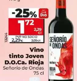 Oferta de Señorío De Ondas - Vino Tinto Joven D.O.Ca. Rioja por 1,72€ en Dia