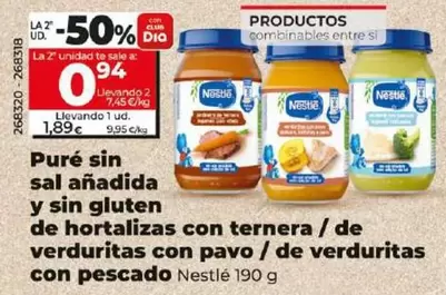 Oferta de Nestlé - Puré Sin Sal Añadida Y Sin Gluten De Hortalizas Con Ternera/De Verduritas Con Pavo/De Verduritas Con Pescado por 1,89€ en Dia