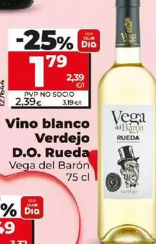 Oferta de Vega Del Barón - Vino Blanco Verdejo D.o. Rueda  por 1,79€ en Dia