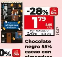 Oferta de Dia Temptation - Chocolate Negro 55% Cacao Con Almendras por 1,79€ en Dia