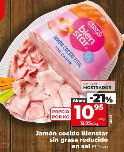 Oferta de El Pozo - Jamón Cocido Bienstar Sin Grasa Reducido En Sal por 10,95€ en Dia