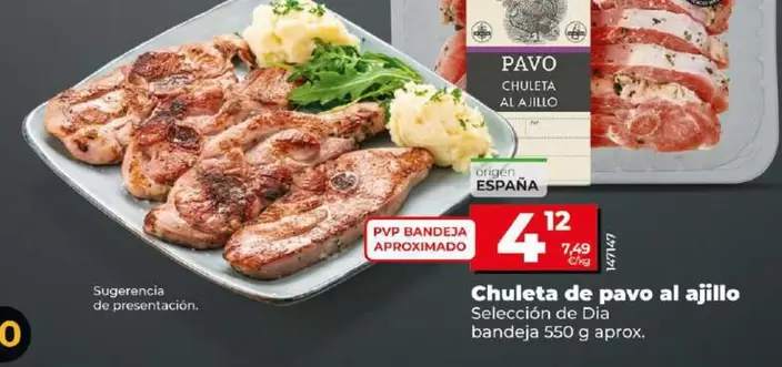 Oferta de Seleccion De Dia - Chuleta De Pavo Al Ajillo  por 4,12€ en Dia