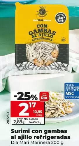 Oferta de Dia Mari Marinera - Surimi Con Gambas Al Ajillo Refrigeradas por 2,17€ en Dia