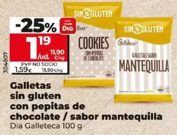 Oferta de Dia Galleteca - Galletas Sin Gluten Con Pepitas De Chocolate/Sabor Mantequilla por 1,19€ en Dia