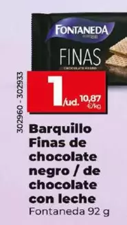 Oferta de Fontaneda - Barquillo Finas De Chocolate Negro / De Chocolate Con Leche por 1€ en Dia