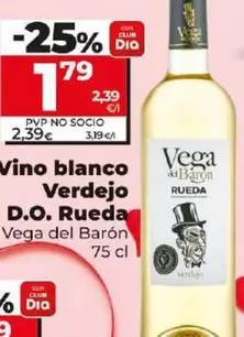 Oferta de Vega Del Barón - Vino Blanco Verdejo D.O. Rueda  por 1,79€ en Dia