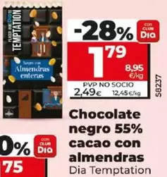Oferta de Dia Temptation - Chocolate Negro 55% Cacao Con Almendras  por 1,79€ en Dia