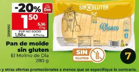 Oferta de El Molino De Dia - Pan De Molde Sin Gluten 280 G por 1,5€ en Dia