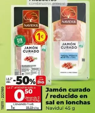 Oferta de Navidul - Jamón Curado Reducido En Sal En Lonchas por 1€ en Dia