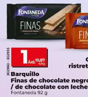 Oferta de Fontaneda - Barquillo Finas De Chocolate Negro / De Chocolate Con Leche por 1€ en Dia