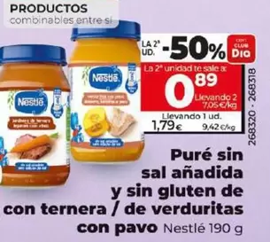 Oferta de Nestlé - Puré Sin Sal Añadida Y Sin Gluten De Hortalizas Con Ternera / De Verduritas Con Pavo por 1,79€ en Dia