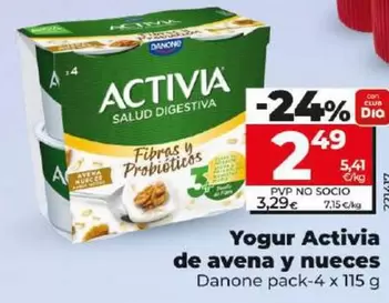 Oferta de Danone - Yogur Activia De Avena Y Nueces por 2,49€ en Dia